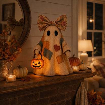 🍂👻 Lighted Vintage Patchwork Ghost