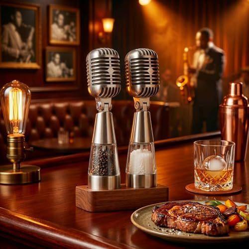Vintage Microphone Salt & Pepper Grinder Set