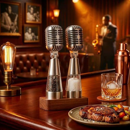 Vintage Microphone Salt & Pepper Grinder Set