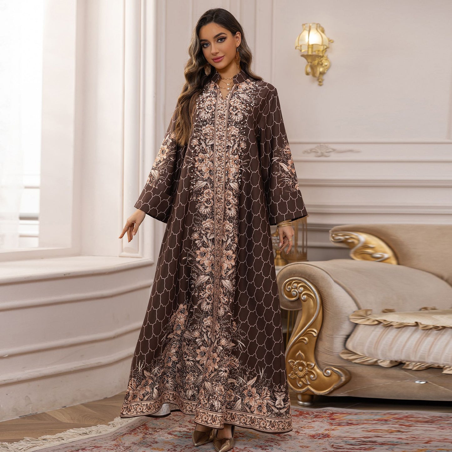 Royal Bloom Embellished Abaya Kaftan (Flash Sale 50% OFF)