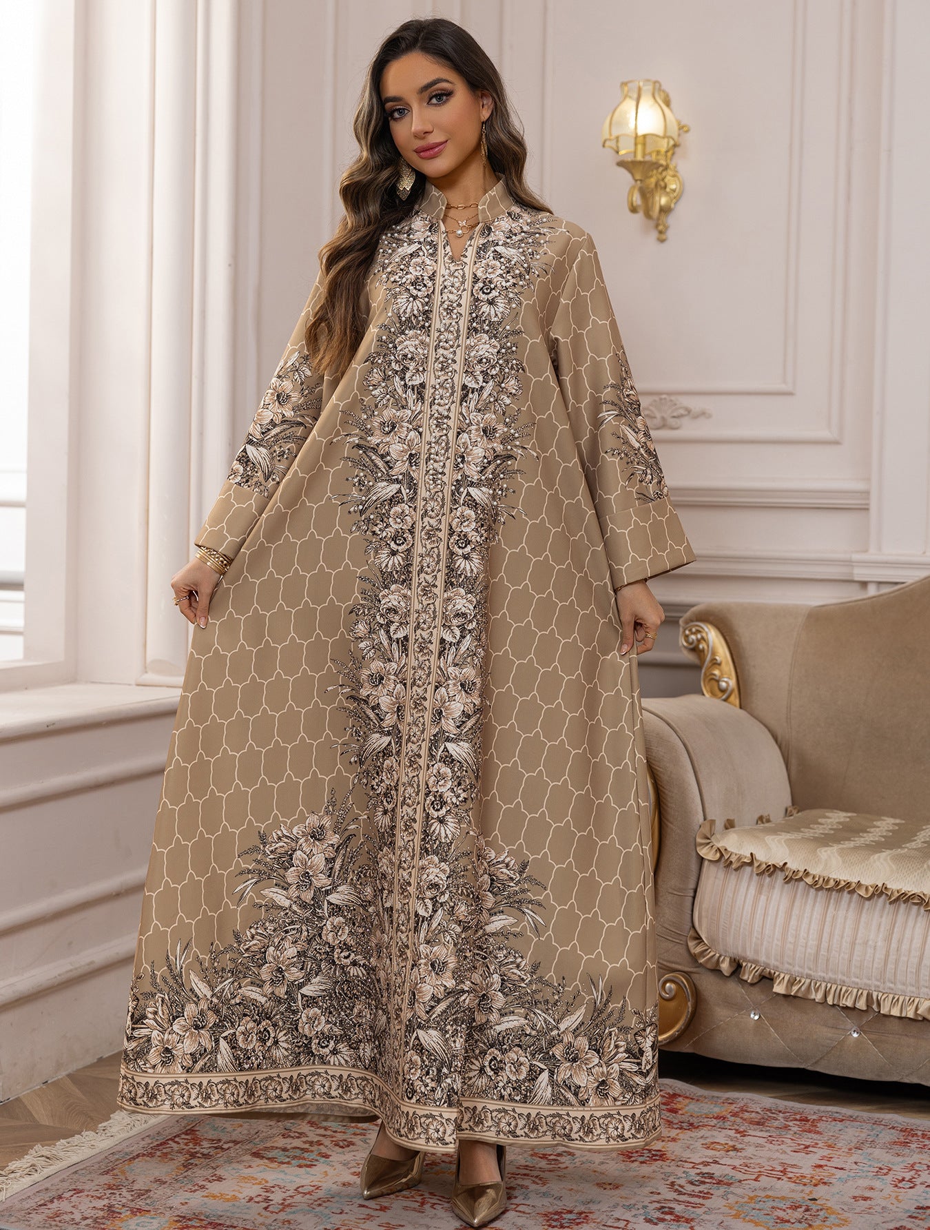 Royal Bloom Embellished Abaya Kaftan (Flash Sale 50% OFF)