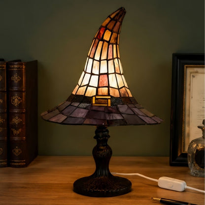 🔥 🎃 Vintage Stained Glass Witch Hat Table Lamp - Plug-In Cozy Warm Light for Autumn & Halloween Decor