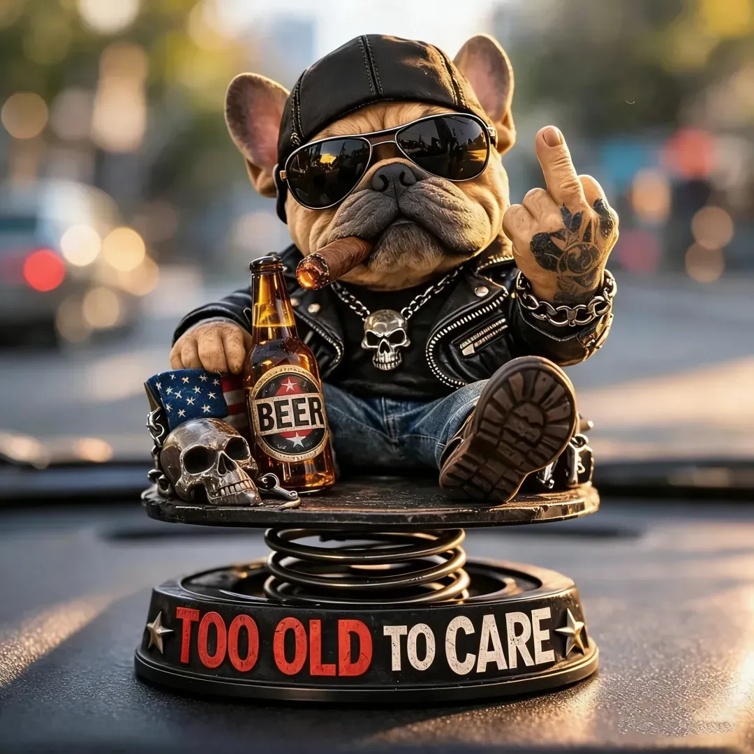 “Too Old To Care” Rebel Eagle Dashboard Bobblehead – Funny Badass Driver Car Ornament