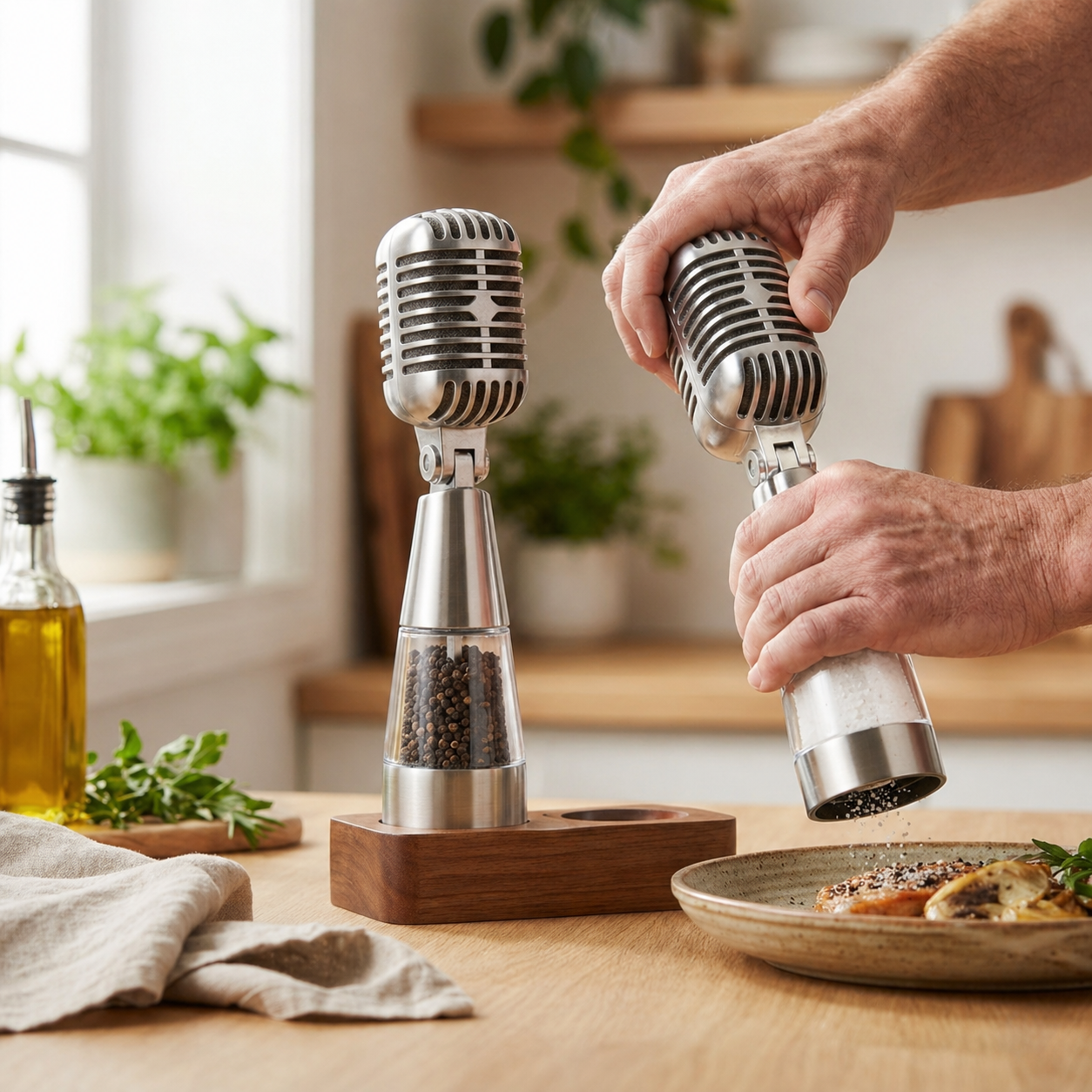 Vintage Microphone Salt & Pepper Grinder Set